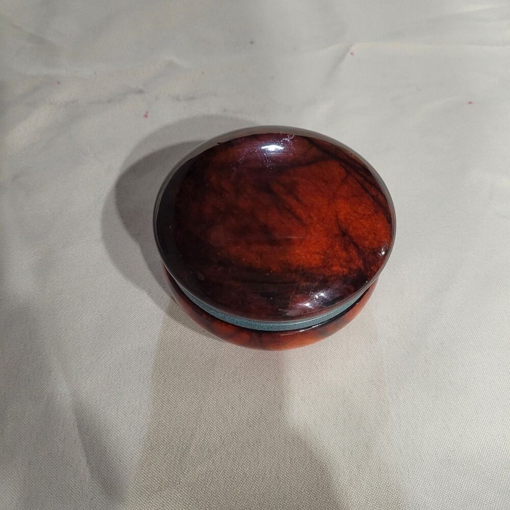 Genuine Red Alabaster Hand Carved Round Dresser Trinket Box, Made in Italy - Picture 1 of 6